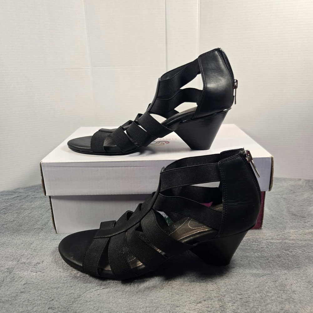 Coach and Four Womens Black Strappy Caged Kitten Heel Sandals Size 8 Zipper Back